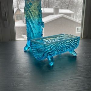 Antique Northwood Opalescent Turquoise Pump and Log Trough Sugar & Creamer